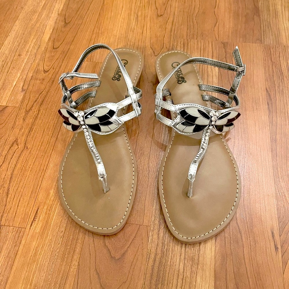Carlos Santana Sandal 9.5 Silver Bejeweled